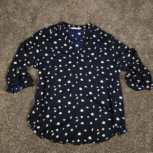 Lush Navy and Tan Patterned Blouse